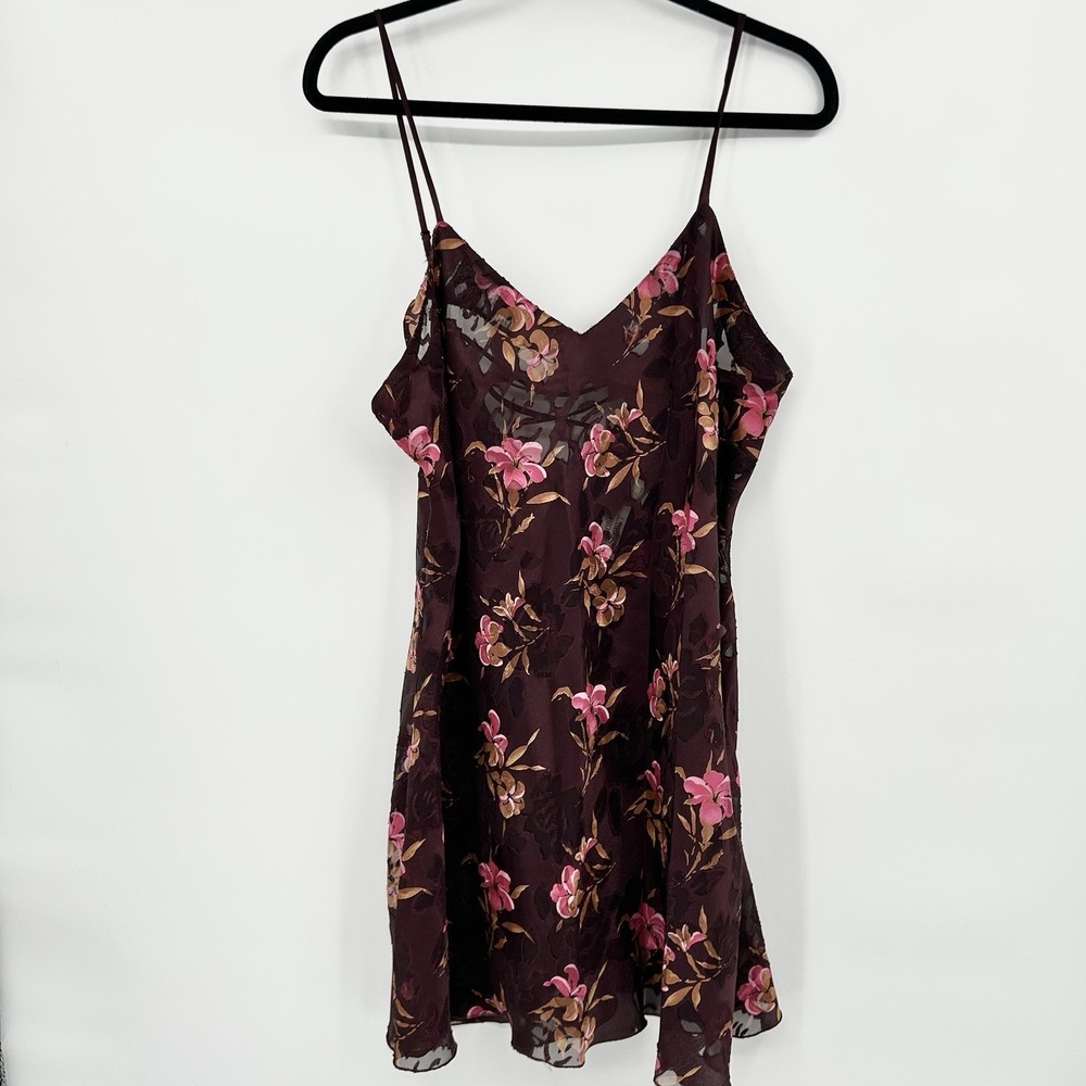 VTG Victorias Secret Gold Label Sheer Floral Chemise Sz L Burnout Romantic 90s